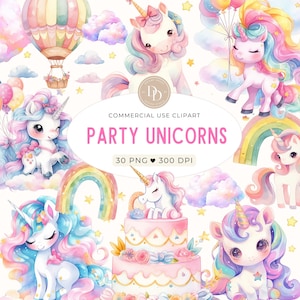 Pastel Unicorn Rainbow Clipart Pack, Watercolor Unicorn, Unicorn Png, Rainbow Unicorns, Unicorn Party Clipart, Kawaii Unicorn, Girl Clipart