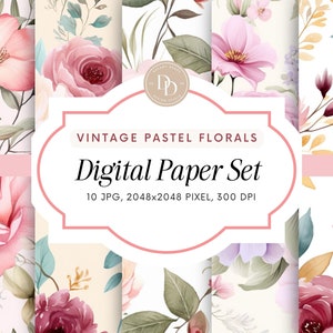 Vintage Floral Digital Papers, Shabby Chic Digital Paper, Vintage Background, Floral Digital Paper, Junk Journal Kit, Commercial Use