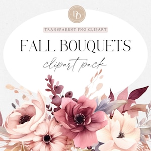 Fall Bouquets Clipart Pack, Autumn Florals Clipart, Terracotta Flower Clipart, Transparent PNG, Commercial Use PNG, Wedding Botanical