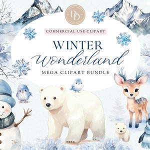Winter Wonderland Clipart Bundle, Watercolor Winter, Polar Bear Clipart, Winter Wedding, Woodland Clipart, Winter Clipart, Commercial Use