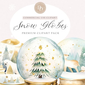 Watercolor Christmas Snow Globe Clipart,  Snowman Clip Art, Winter Clipart, Polar Bear Clipart, Christmas Clipart, Commercial Use Clipart