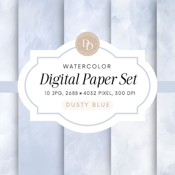 Watercolor Digital Paper Pack | Dusty Blue Background | Pastel Watercolor Background | Commercial Use | Watercolor Background JPG