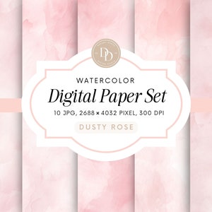 Pacchetto di carta digitale per acquerello / Sfondo rosa antico / Sfondo acquerello pastello / Uso commerciale / Sfondo acquerello JPG / DRDP