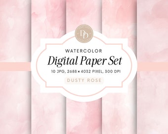 Watercolor Digital Paper Pack | Dusty Rose Background | Pastel Watercolor Background | Commercial Use | Watercolor Background JPG | DRDP