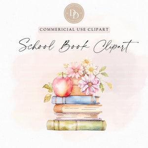 Stacked Book Clipart, Watercolor Clipart For Back To School, Teacher Clipart, Classroom Decor, Back To School Png, Commercial Use Clipart