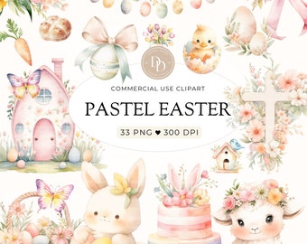 Pastel Easter Clipart Bundle, Cute Easter Bunny Clip Art, Floral Crosses Clipart, Pastel Nursery Clipart, Easter Lamb Clipart, Easter PNG
