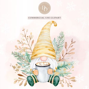 Pastel Christmas Gnome Clipart, Yellow Gnome Clipart, Christmas Gnome Clipart, Holiday Gnome PNG, Christmas Png Sublimation, Commercial Use