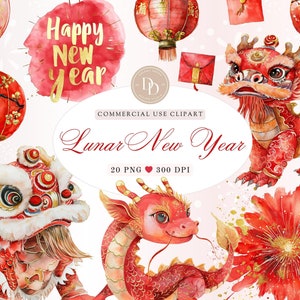 Lunar New Year 2025 Clipart, Lunar New Year Clipart, Chinese New Year Clipart, Chinese Dragon Clipart, Chinese Lantern Clipart, Tet Clipart