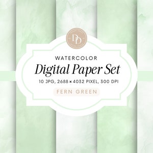 Watercolor Digital Paper Pack | Fern Green Background | Pastel Watercolor Background | Commercial Use | Watercolor Background JPG