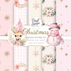 Pink Christmas Digital Paper, Pink Christmas Background, Junk Journal, Card Making, Pastel Christmas Ephemera, Scrapbook Paper, CRPK