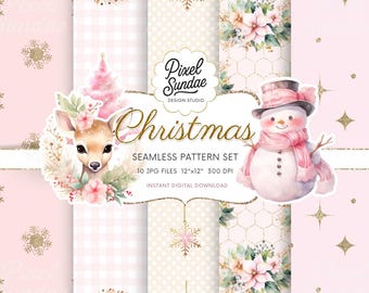 Pink Christmas Digital Paper, Pink Christmas Background, Junk Journal, Card Making, Pastel Christmas Ephemera, Scrapbook Paper, CRPK