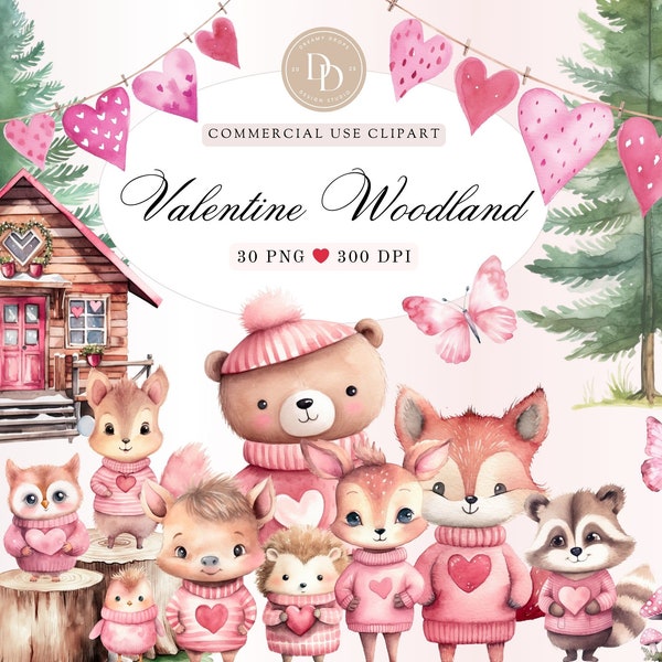 Valentine Woodland Clipart Bundle, Woodland Animal Clipart, Valentine Ephemera , Valentines Day Animals, Cute Valentine, Commercial Use PNGs