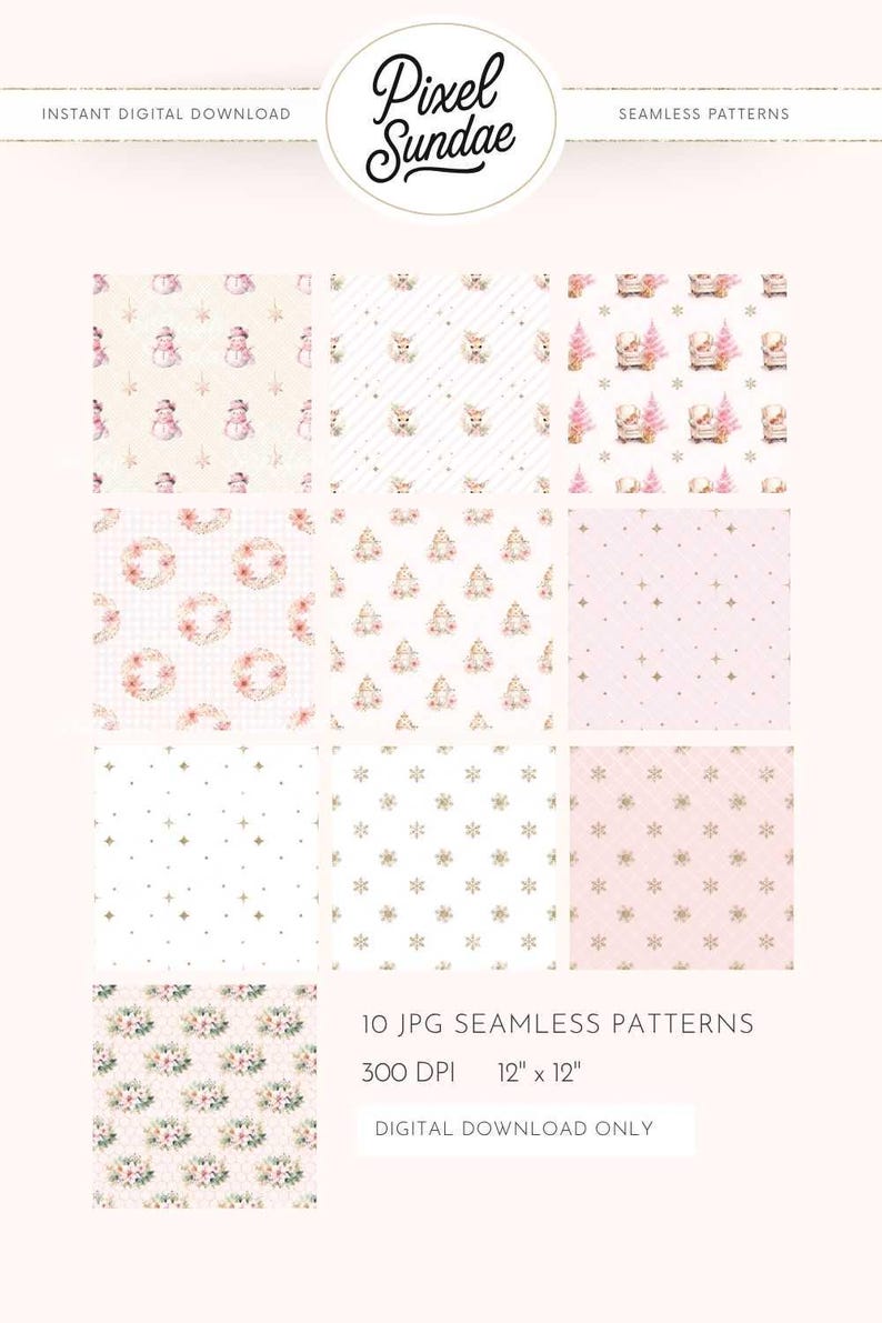 Pink Christmas Digital Paper, Pink Christmas Background, Junk Journal, Card Making, Pastel Christmas Ephemera, Scrapbook Paper, CRPK