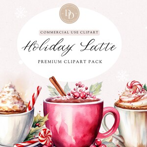 Christmas Latte Clipart Pack, Watercolor Christmas Drinks Clipart, Cozy Christmas, Christmas Coffee Png, Transparent PNG, For Commercial Use