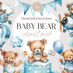 Baby Boy Teddy Bear Clipart Pack, Blue Teddy Bear Clipart, Transparent PNG, For Commercial Use Clipart, Baby Shower Clipart, BRCA