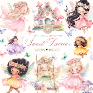 Magical Fairy Garden Clipart Pack, Butterfly Clipart, Spring Fairy Clipart, Pink Fairy Clipart, Fairy Garden aquarel Clipart, Fairy House
