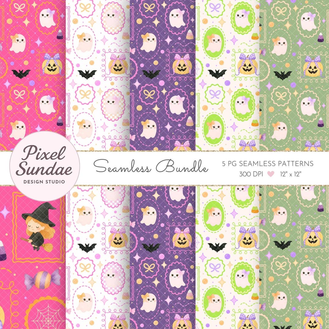 Pastel Cute Ghost Seamless Pattern - Halloween Digital Paper - Girly ...