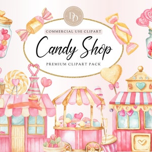 Valentine Candy Shop Clipart Pack, Sweet Clipart, Candy Shop PNG, Candyland Clipart, Valentine&#39;s Day Clipart, Commercial Use PNGs
