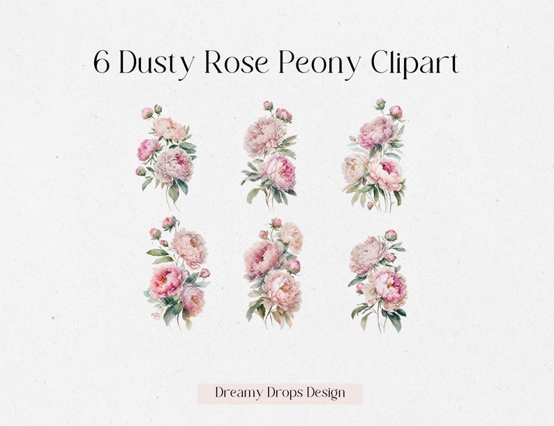 Pink Watercolor Floral Clipart Pack, Dusty Rose Watercolor Flower,  Clip Art for Commercial Use, Transparent PNGs, Wedding Clipart