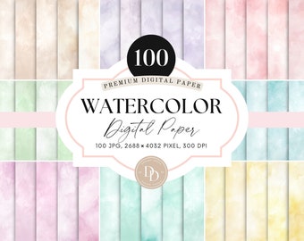 100 Colorful Watercolor Digital Papers, Pastel Watercolor Background, Junk Journal, Textured Watercolor Background, Rainbow Watercolor JPG