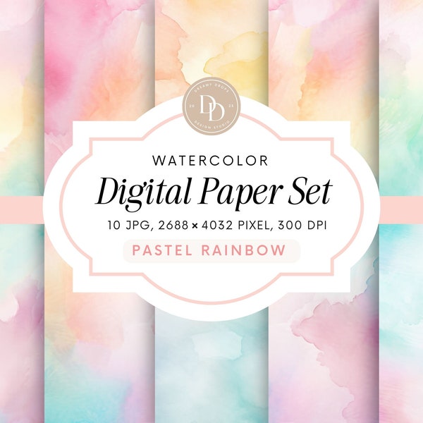 Pastel Watercolor Digital Paper Pack, Pastel Gradient, Watercolor Background, Pastel Background, Commercial Use, Watercolor Textures