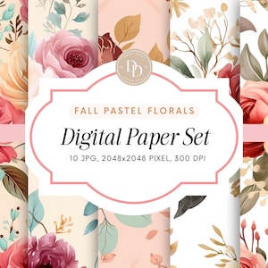 Fall Pastel Digital Papers, Shabby Chic Digital Paper, Vintage Background, Floral Digital Paper, Junk Journal Kit, Commercial Use