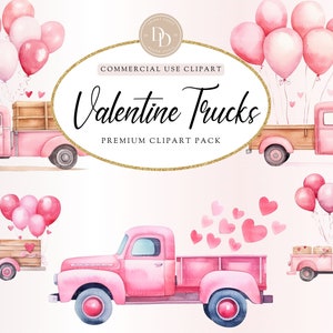 Valentine Truck Clipart Pack, Pink Truck Png, Valentine&#39;s Day Clipart, Valentine Day Sublimation, Love Clipart, Commercial Use PNG