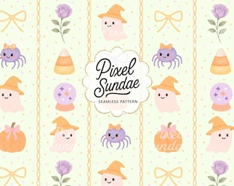 Spooky Boo Seamless Pattern: Cute Halloween Digital Paper, Kawaii Halloween Seamless, Pastel Ghost and Pumpkin, Digital Download