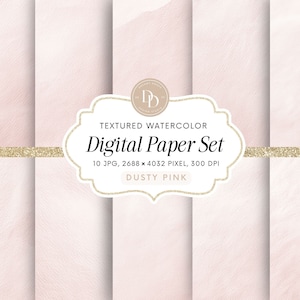 Watercolor Digital Paper Pack, Dusty Pink Background, Textured Pink Watercolor Background, Commercial Use, Watercolor Background JPG, BGDP