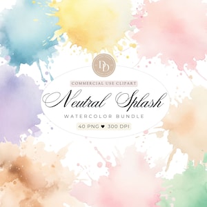 Pacote de clipart de respingos de aquarela neutros, respingos neutros, tinta com álcool, respingos de tinta PNG, texturas minimalistas, clipart abstrato