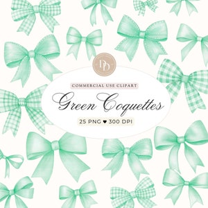 Green Coquette Clipart Pack, Green Bows PNG, Coquette Bow Designs, Coquette Bow Art, Trendy PNG, Girl Clipart, Nursery Clipart