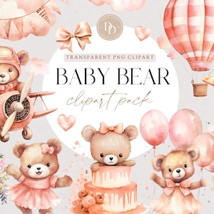 Teddy Bear Balloons Clipart Pack, Balloon Animal Clipart, Orange Teddy Clip Art for Girls, For Commercial Use PNG, Baby Shower Clipart, BRCA