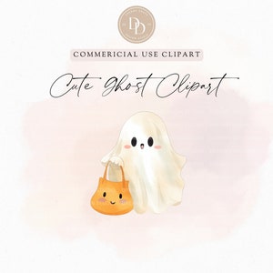 Cute Ghost Clipart, Cute Halloween Clipart, Boho Ghosts Clipart, Ghost Clip Art,  Cute Ghost PNG, Transparent PNG, Commercial Use Clipart