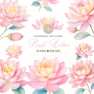 Pink Lotus Clipart Pack, Watercolor Lotus Flower Clipart, Lotus PNG, Lotus Clipart, Mediation Clipart, Commercial Use, Transparent PNGs