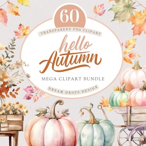 Autumn Clipart Bundle, Pumpkin Clipart, Autumn Leaves Clipart, Fall Clipart, Transparent PNG, Commercial Use Clipart, Thanksgiving Clipart