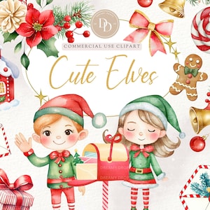 かわいいエルフのクリップアート バンドル、クリスマス エルフの水彩クリップアート、お祭りのエルフ、クリスマス エルフ PNG、エルフ PNG、エルフのクリップアート、商用利用 PNG、XMEV