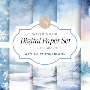 Winter Digital Paper Pack, Winter Scrapbook Paper, White Christmas, Snow Backdrop, Blue Winter Background, For Commercial Use, Paper Crafts