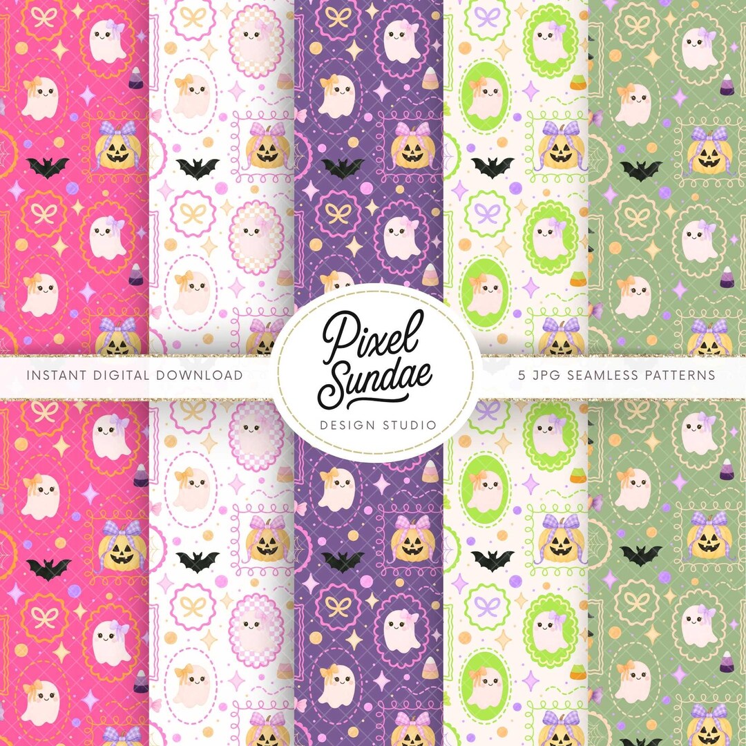 Pastel Cute Ghost Seamless Pattern Set: Halloween Digital Paper, Girly ...
