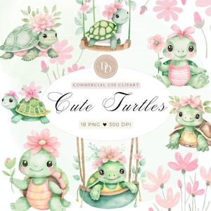 Babyschildpad met bloemen clipartbundel, aquarel zeeschildpad clipart, schattige babyschildpad clipart, schildpad ongewenste dagboeken, schildpad png