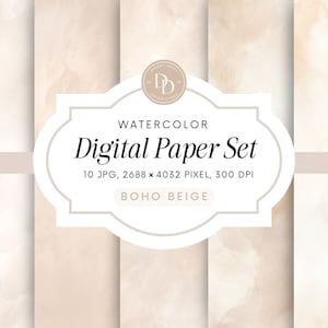Pacchetto di carta digitale per acquerello / Sfondo beige boho / Sfondo acquerello pastello / Uso commerciale / Sfondo acquerello JPG / BGDP