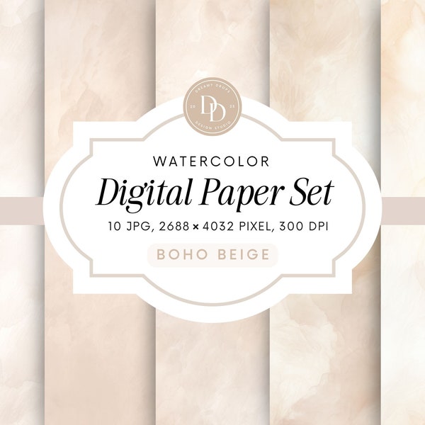 Watercolor Digital Paper Pack | Boho Beige Background | Pastel Watercolor Background | Commercial Use | Watercolor Background JPG