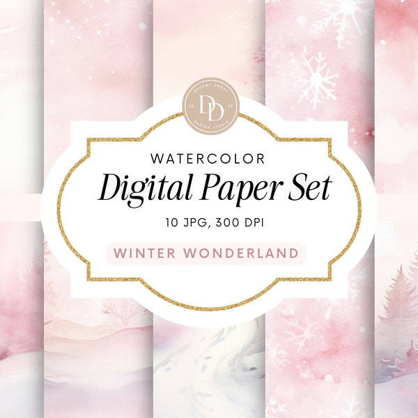 Winter Digital Paper Pack, Winter Scrapbook Paper, Pink Christmas, Snow Backdrop, Pink Winter Background, For Commercial Use, Paper Crafts
