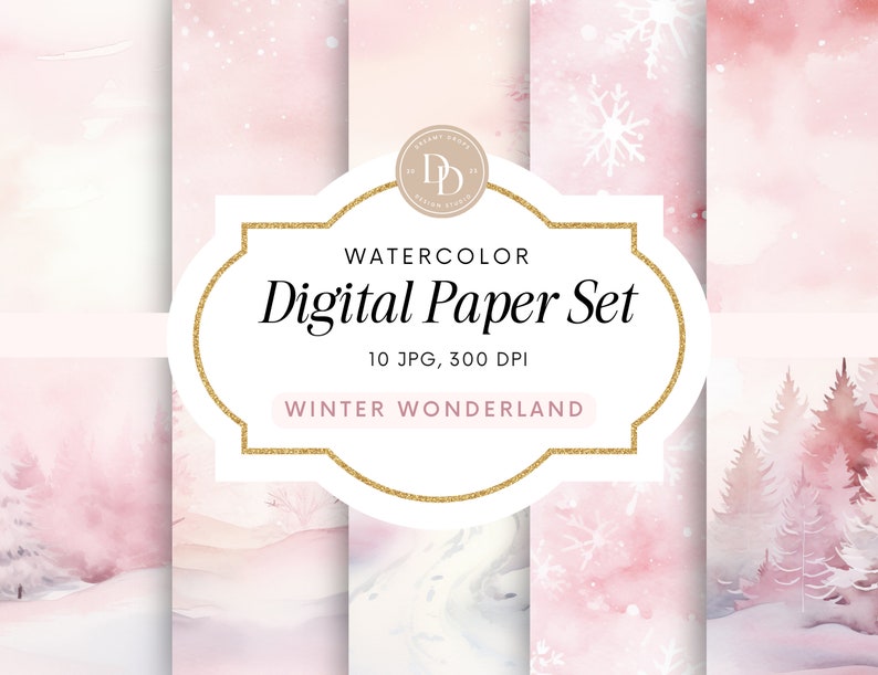 Winter Digital Paper Pack, Winter Scrapbook Paper, Pink Christmas, Snow Backdrop, Pink Winter Background, For Commercial Use, Paper Crafts