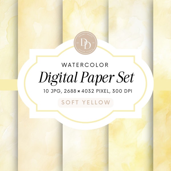 Watercolor Digital Paper Pack | Soft Yellow Background | Pastel Watercolor Background | Commercial Use | Watercolor Background JPG