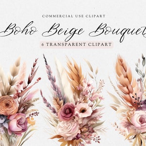 Boho Floral Clipart Pack, Pampas Clipart, Boho Clipart Bundle, Clip Art for Commercial Use, Transparent PNGs, Wedding Clipart