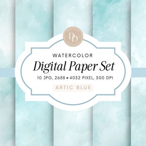 Watercolor Digital Paper Pack | Arctic Blue Background | Pastel Watercolor Background | Commercial Use | Watercolor Background JPG