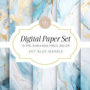 Watercolor Digital Paper Pack, Blue Background, Pastel Watercolor Background, Commercial Use, Marble Watercolor Background