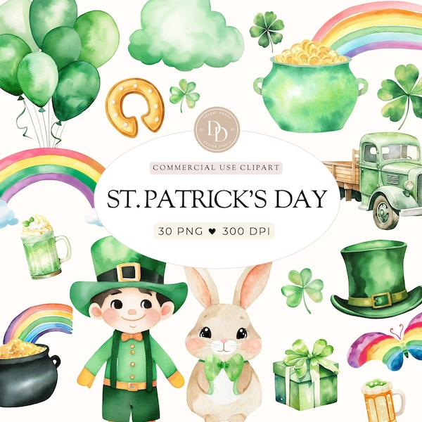 St. Patrick's Day Clipart, Shamrock Clipart, Pot Of Gold, Rainbow Clipart, Clover Clipart, Leprechaun Clipart, Commercial Use PNG