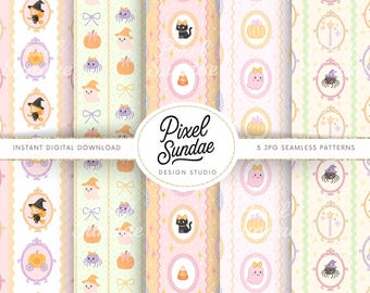 Kawaii Ghost Seamless Pattern Set: Cute Halloween Seamless, Spooky Pattern, Halloween Fabric Design, Digital Download