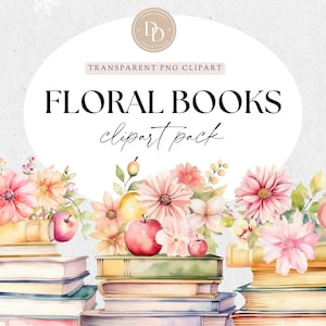 Floral Book Clipart, Watercolor Clipart For Back To School, Teacher Clipart, Classroom Decor, Back To School Png, Commercial Use Clipart